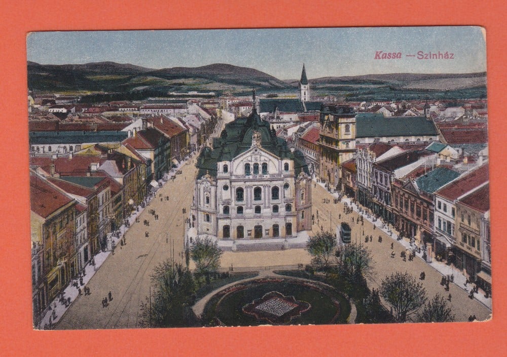 Fotografie: Carte poștală „Kassa (Košice) — teatrul”, Slovacia, animată, necirculată