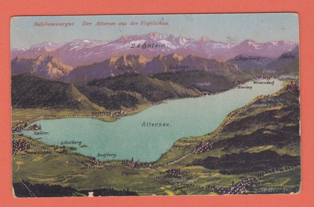 Fotografie: Carte poștală „Salzkammergut — lacul Attersee”, circulată în 1918