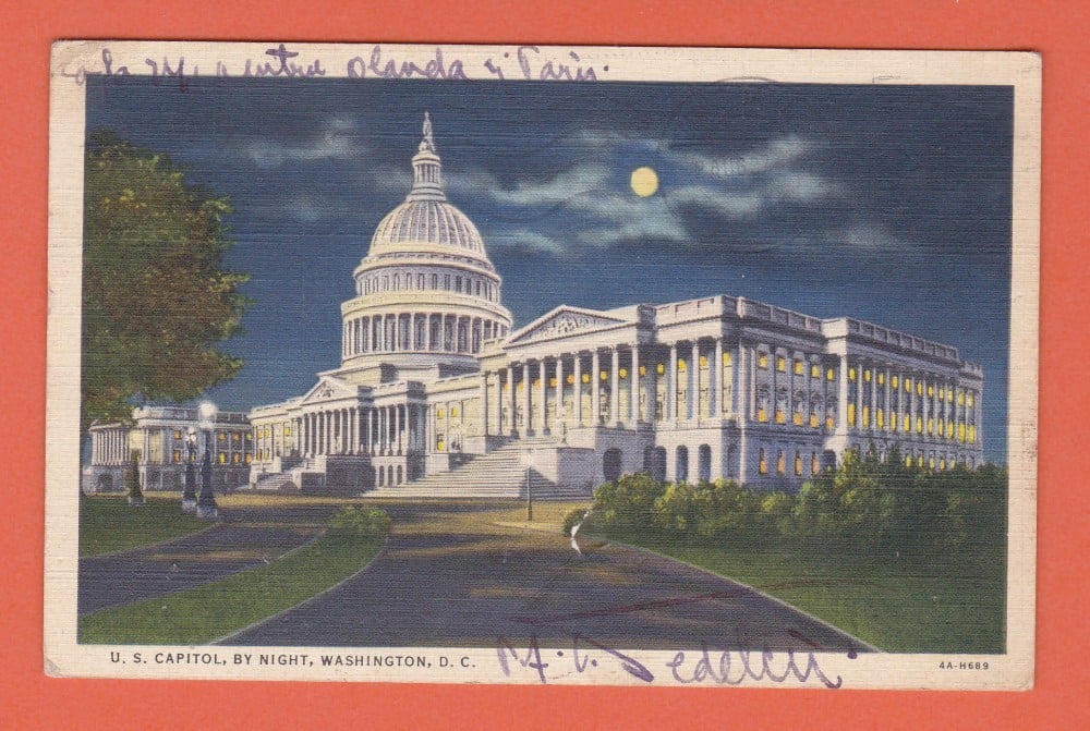 Fotografie: Carte poștală „Washington — Capitoliul”, adresată lui Radu Sbiera, primarul Cernăuțiului