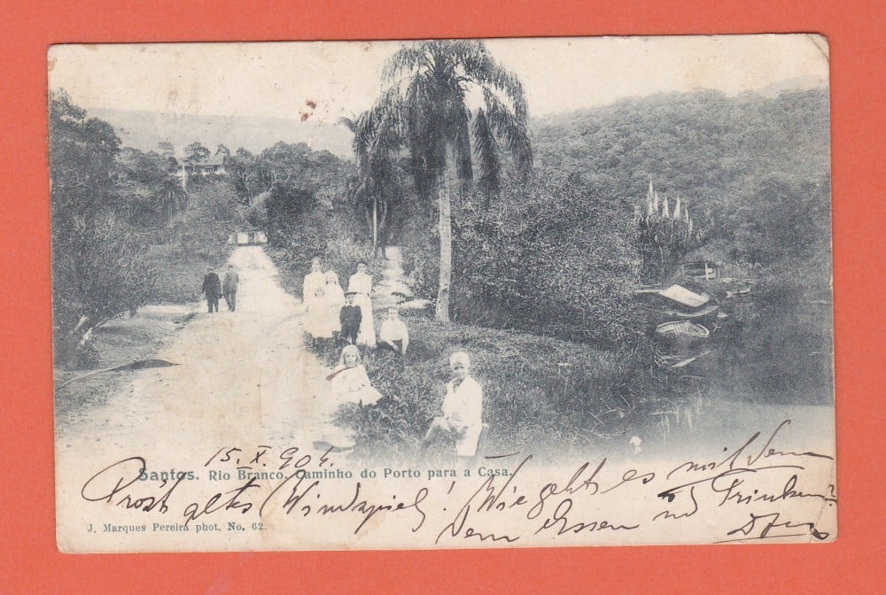 Fotografie: Carte poștală Santos, Brazilia, 1904, adresată doctorului Octavian Gheorghian, directorul Maternității din Cernăuți