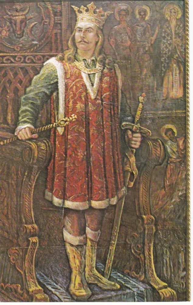Fotografie: Carte poștală „Ștefan cel Mare, ctitorul Mănăstirii Putna” — pictură de Costin Petrescu (II)