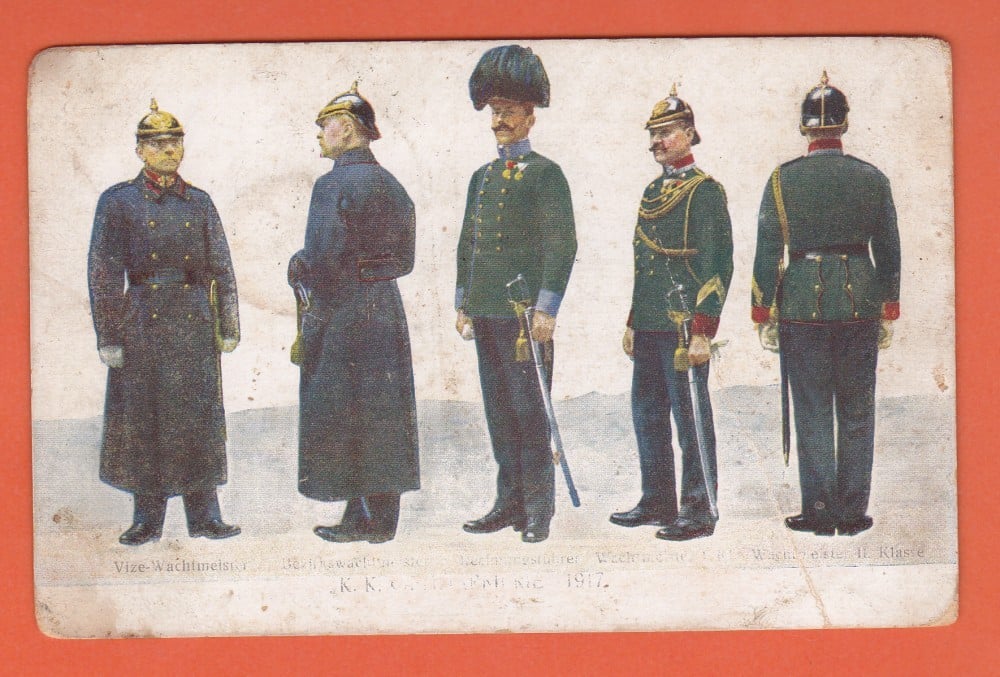 Fotografie: Carte poștală cu ofițeri germani și austro-ungari, 1917, circulată spre Câmpulung, Bucovina