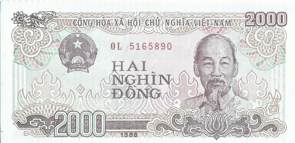 Bancnotă 2.000 de đồng, Vietnam, 1988 (aUNC)