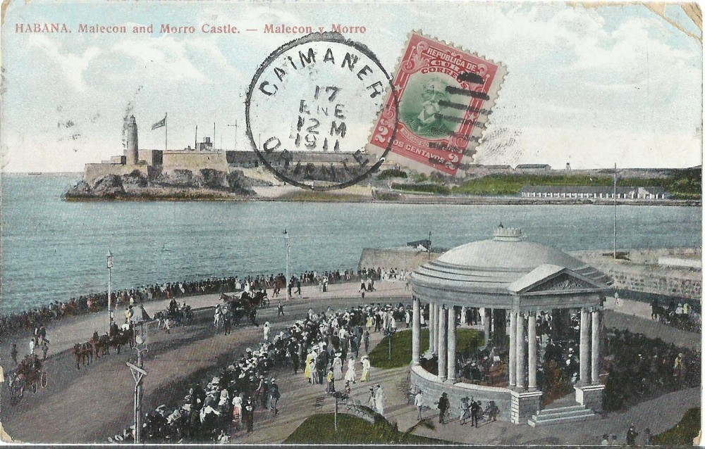 Havana, Malecón și Castelul Morro — carte poștală circulată în 1911