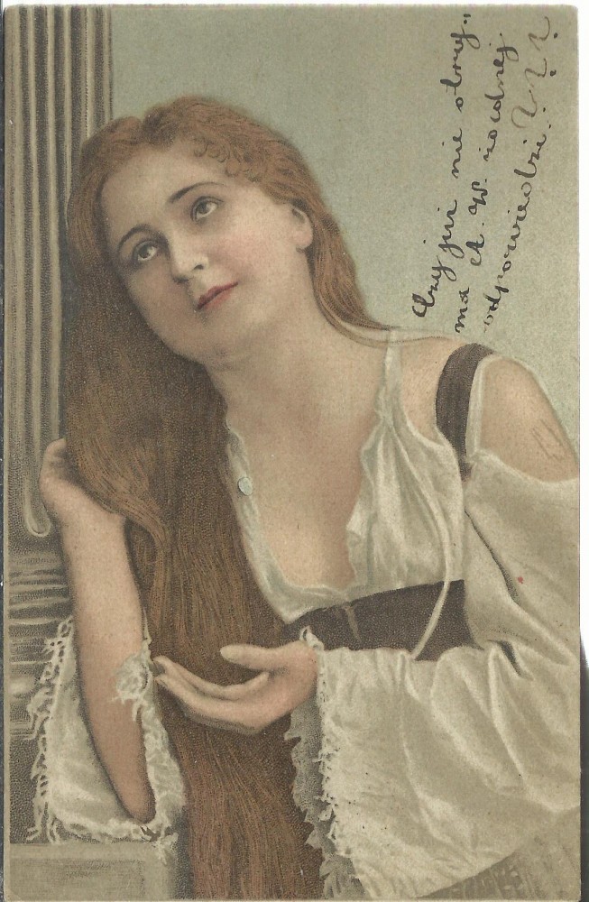 Fotografie: Domnișoară — carte poștală circulată în 1904, 1904