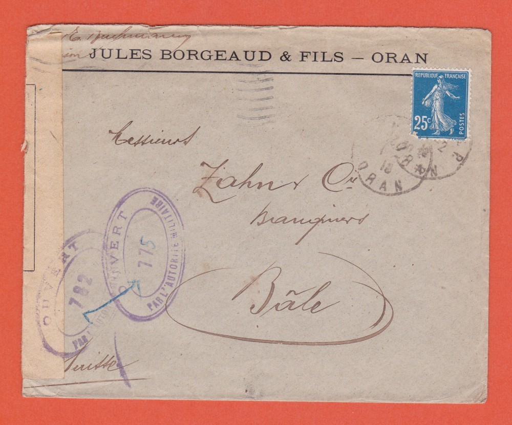 Plic, Franța, 1918, cu control poștal militar